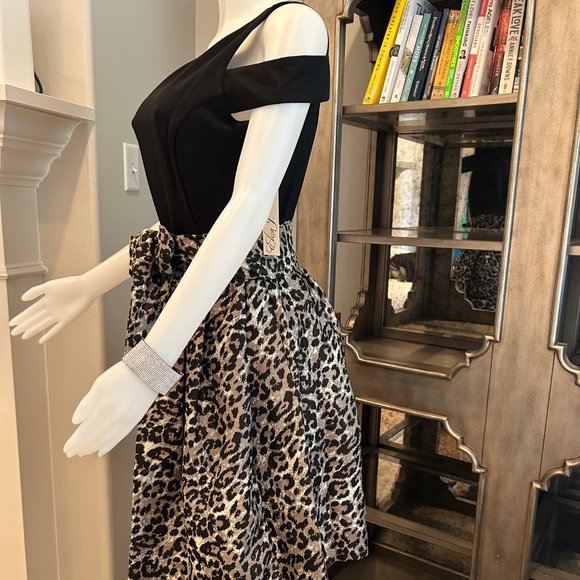 Eliza J Dresses Eliza J Cold Shoulder Black Animal Print Dress eliza-j-dresses-eliza-j-cold-shoulder-black-animal-print-dress